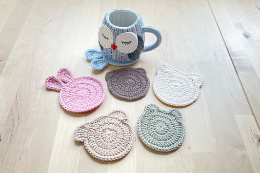 FREE Animal Faces Coaster Crochet Pattern! 🐱🐶🐻🐰🐸