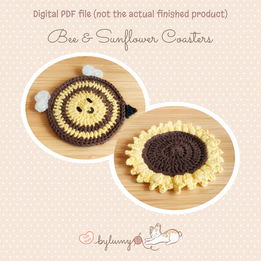 Bee & Sunflower Coasters DIGITAL CROCHET PATTERN