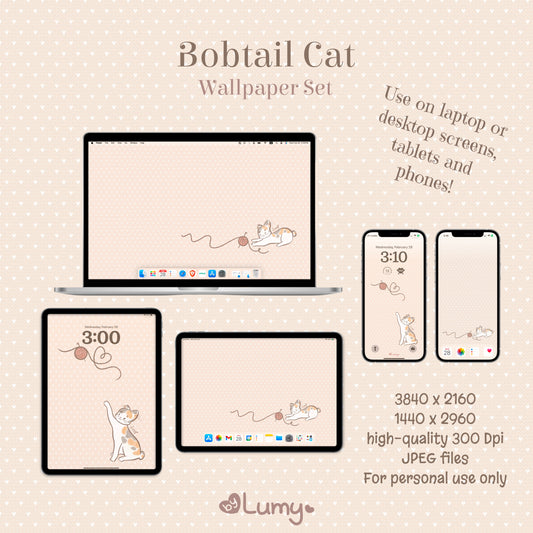 Bobtail Cat DIGITAL WALLPAPER SET