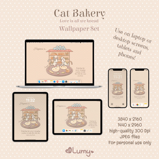 Cat Bakery DIGITAL WALLPAPER SET