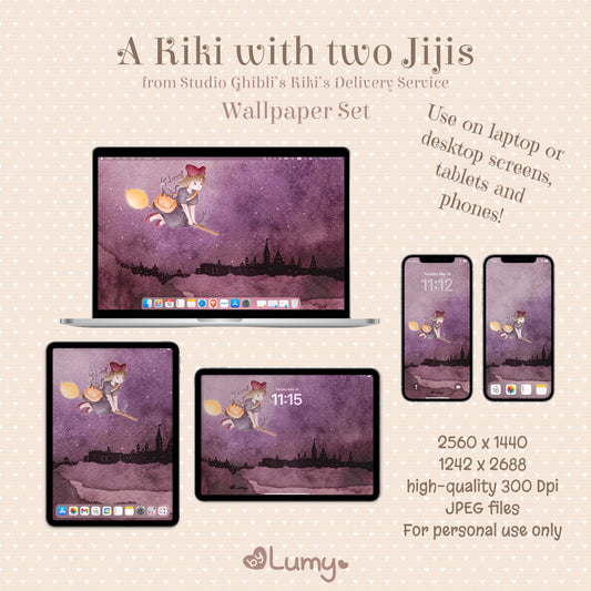 A Kiki with two Jijis DIGITAL WALLPAPER SET